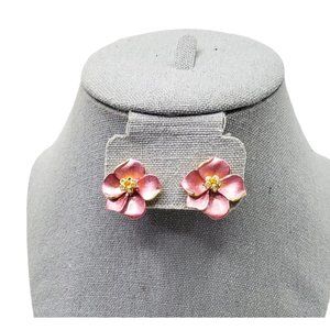 vintage gold tone and pink enamal hand painted in tiawan floral post earrings